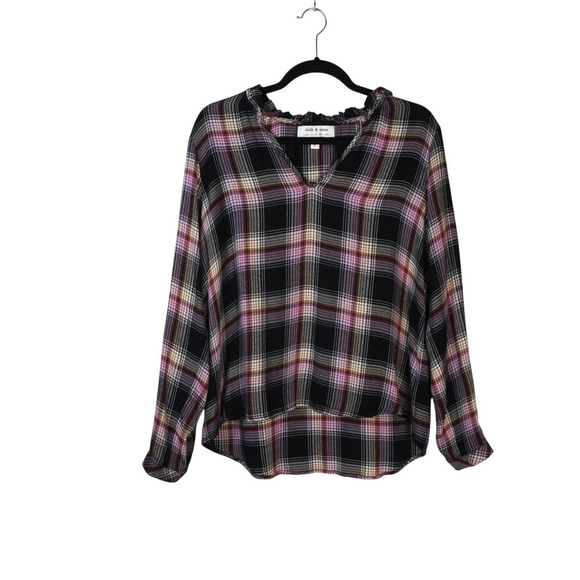 Anthropologie Cloth & Stone Charley Plaid Soft V Neck Flannel EUC Sz M - Picture 2 of 9